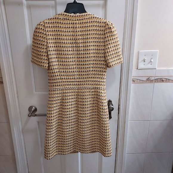 MAJE Yellow Gold Rill Metallic Cotton Tweed Mini Dress - Picture 8 of 11